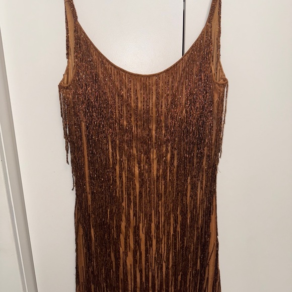 NWOT Mac Duggal 5934 Copper Brown Embellished Beaded Fringe Dress Size 12 - Picture 5 of 11